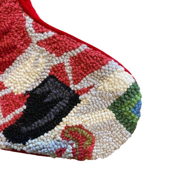 Santa Claus Christmas stocking Wool needlepoint velvet backed teddy bear holiday - Picture 4 of 7